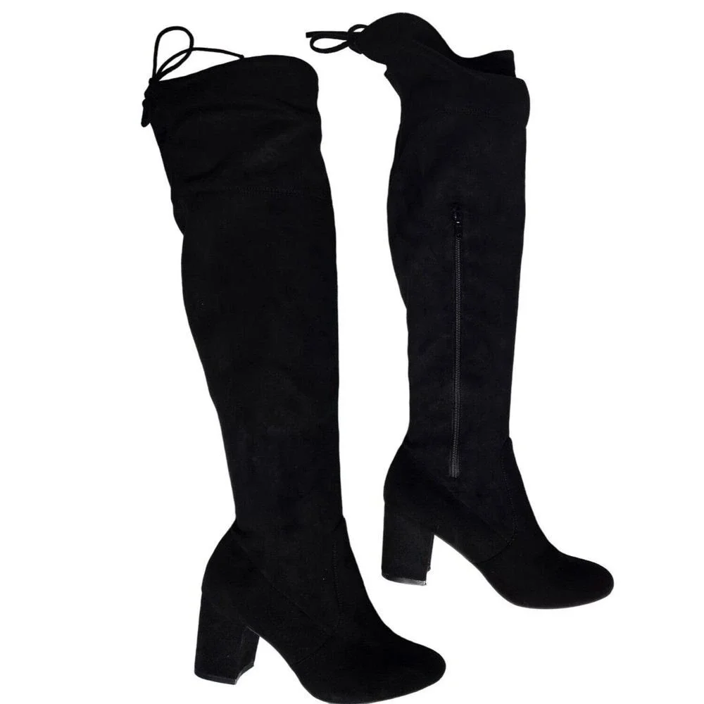 NY&C Over The‎ Knee Boots Block Heel Black Thigh High Boots Size 9